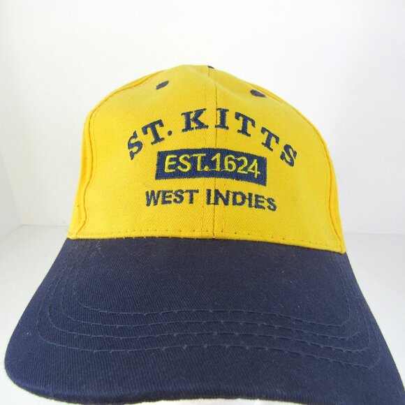 St. Kits Est. 1624 West Indies Logo Men's Yellow & Blue Adj Strap Back Cap Hat - Picture 1 of 8